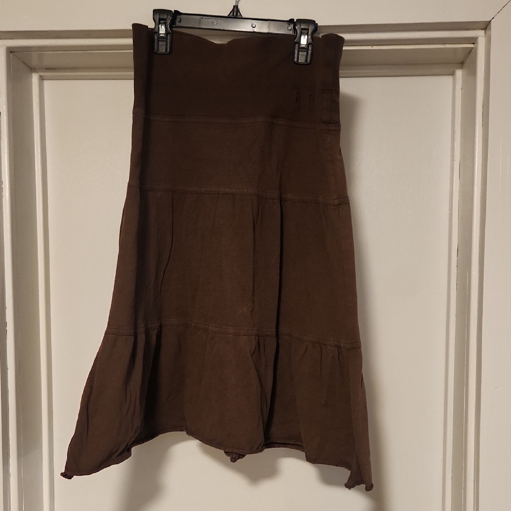 Guess Brown Midi A-Line Skirt with Tiered High-Low Design